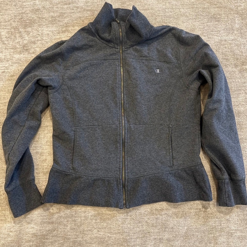Champion Full Zip Mock‎ Neck Fleece Jacket Charcoal Gray Women's Medium Athletic